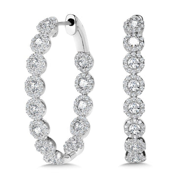 14K White Gold Cluster Diamonds Hoops